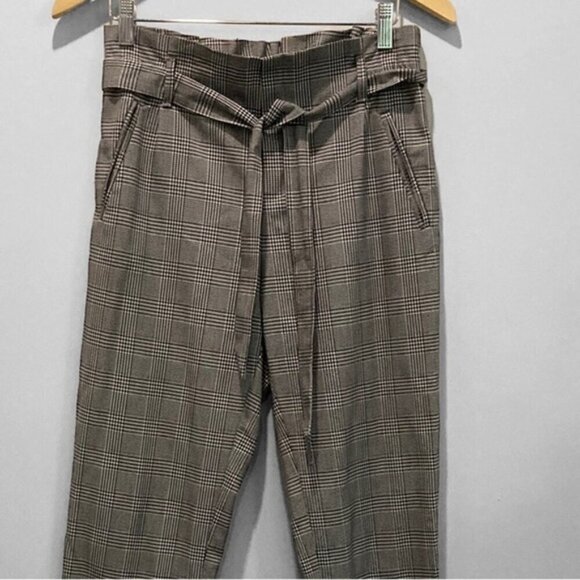 Zara Trafaluc Black And White Plaid Paper Bag Belted Trouser Pants - Picture 5 of 15